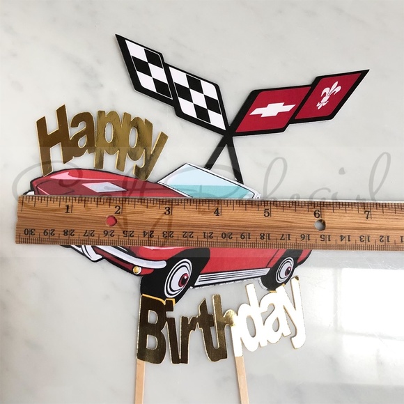 Personalized & Customized 1963 Red Chevrolet Corvette Happy Birthday Cake Topper - Picture 6 of 8
